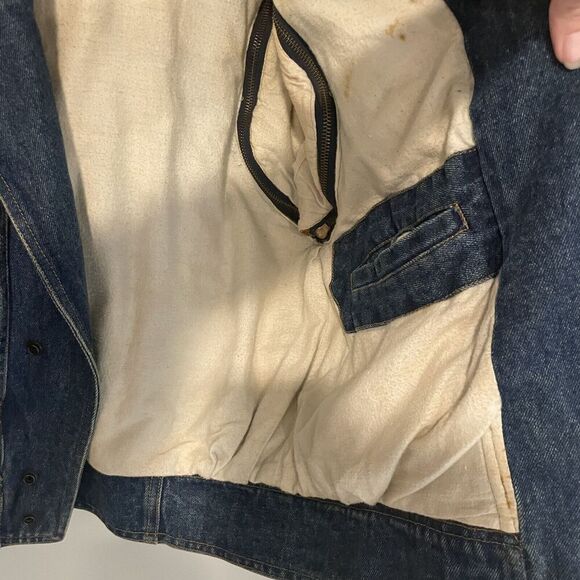 Vintage Jean Jacket Zip Off Sleeves Lined Snaps 1980s Faux Leather Accents Sz 7 - Picture 8 of 10